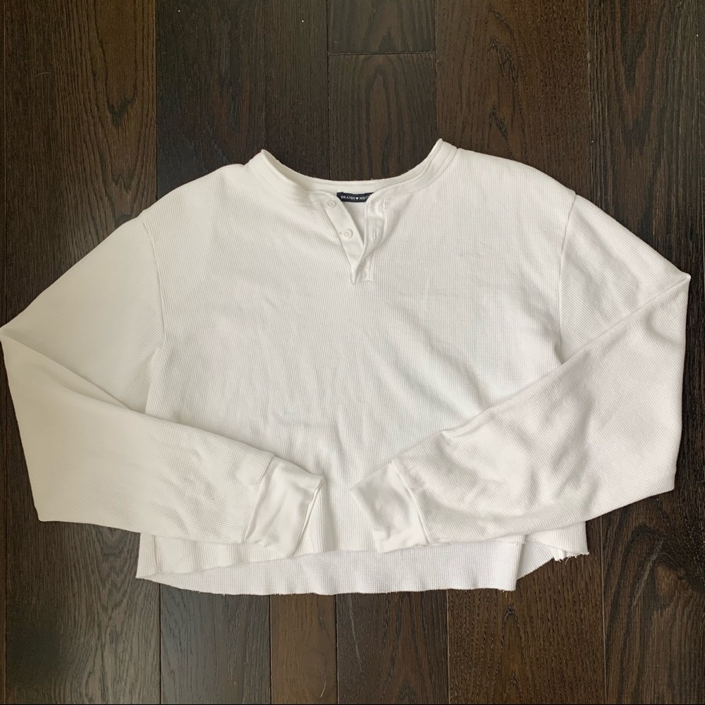 Brandy Melville White Cropped Button Up Henley